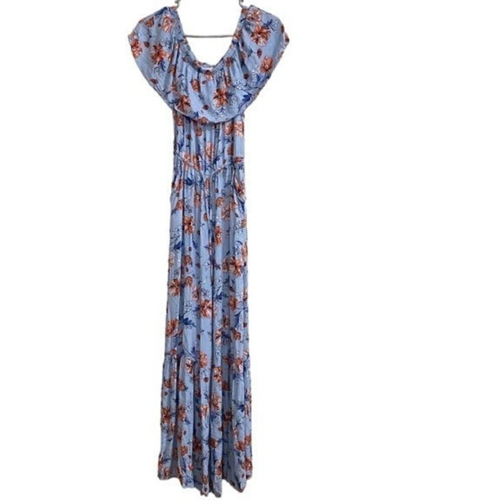 BB Dakota jumpsuit women Jack baby blue floral off shoulder S Boho Y2k Vacation